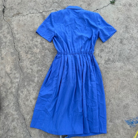 Leslie Fay Petite Vintage Belted Shirt Dress Pleated Career‎ Blue 8P - Picture 13 of 13